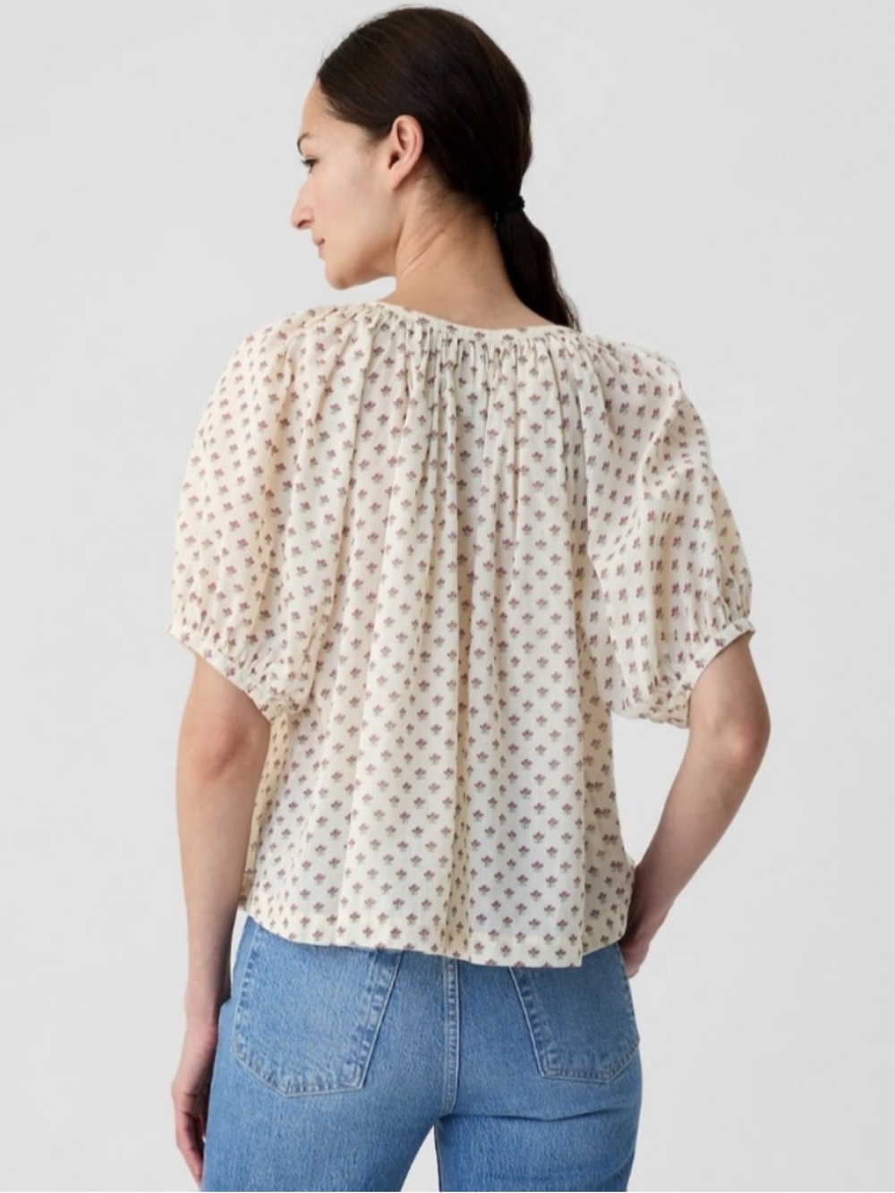 DÔEN x GAP Cream Floral Short Sleeve Blouse, Size XS - Picture 3 of 8